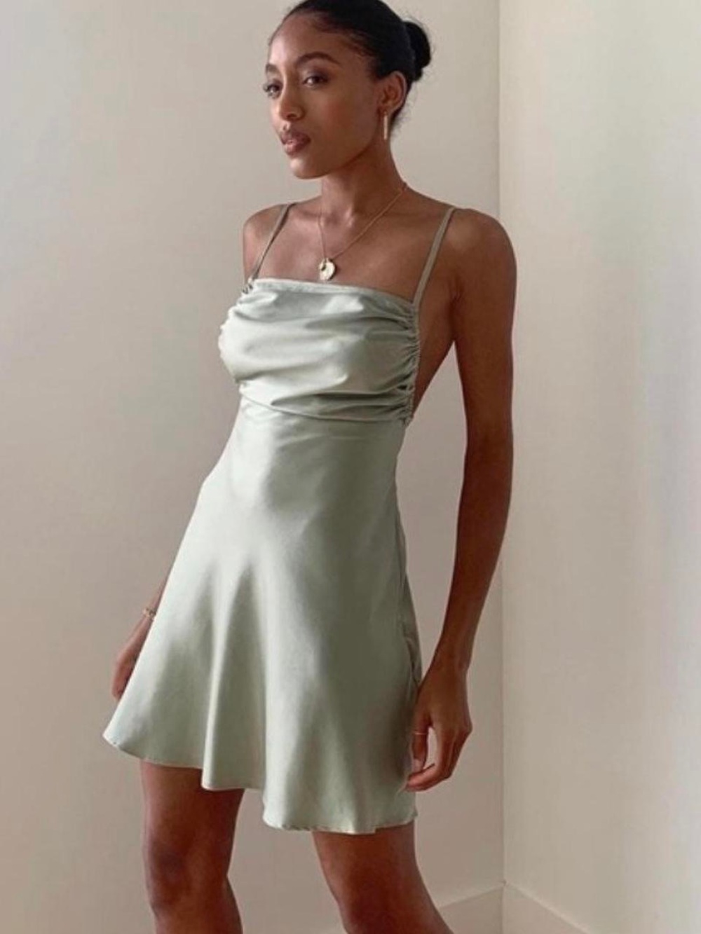 Danielle Bernstein Mini Ruched Slip Dress - Sage Green, Size 8